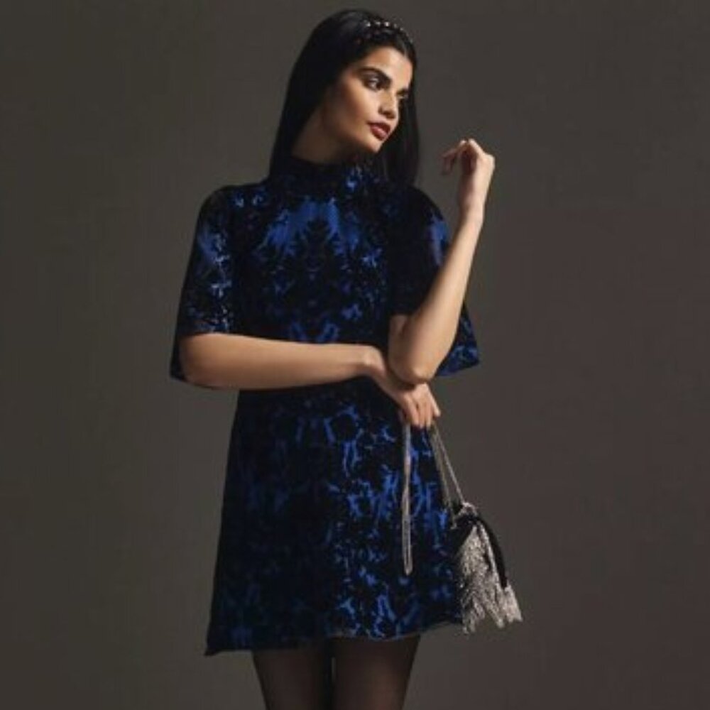 NWT Mock-Neck Velvet Mini Dress - Picture 2 of 7